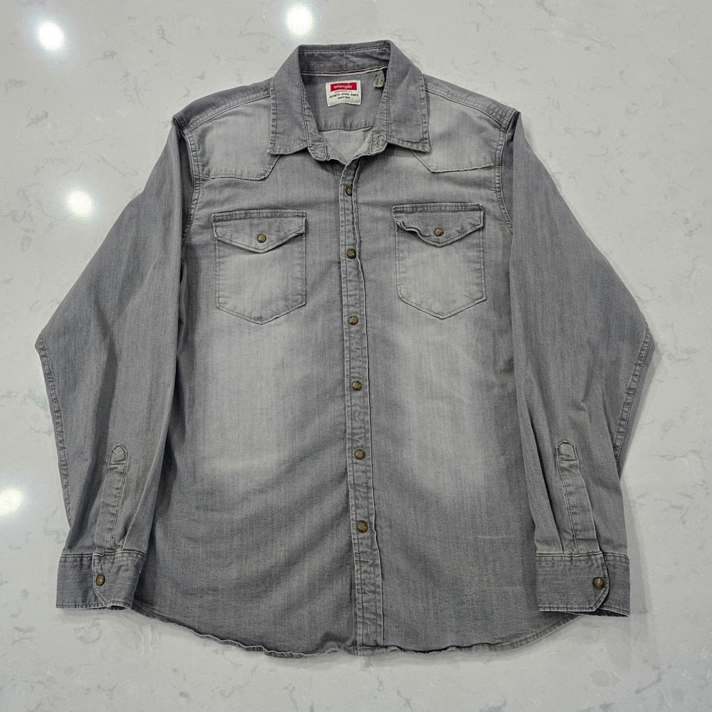 Wrangler Mens Gray Denim Western Snap Front Long Sleeve Shirt Large JSD2AWD